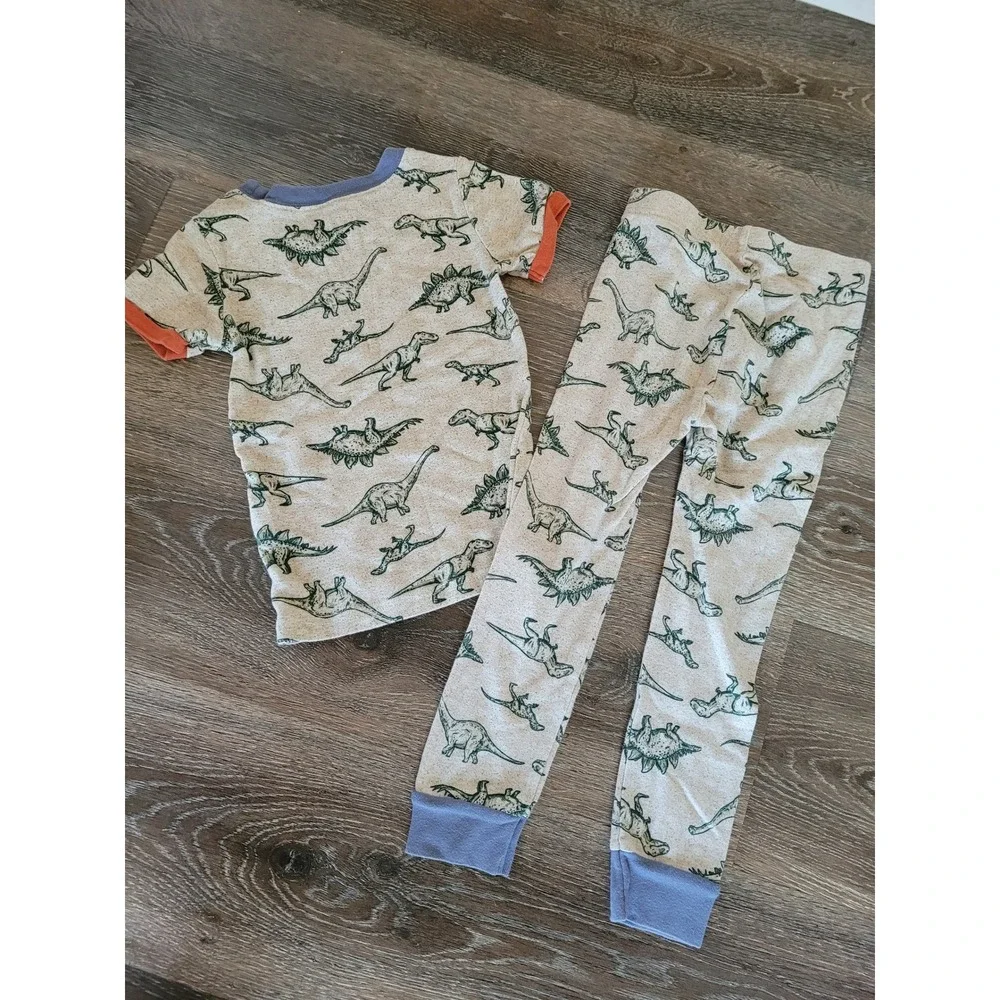 Old Navy Toddler Boys Dinosaur Pajama Set 4T Oatmeal Short Sleeve Long Pants #3